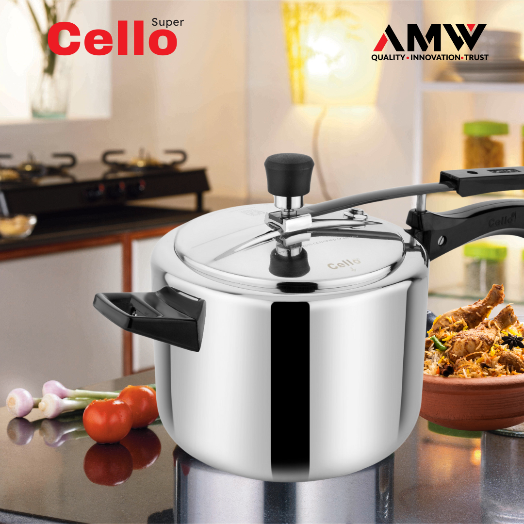 AMW Cello Super Dynamic 5 Litre Aluminum Inner Lid Pressure Cooker | Non-Induction Base | Sturdy & High-Performance