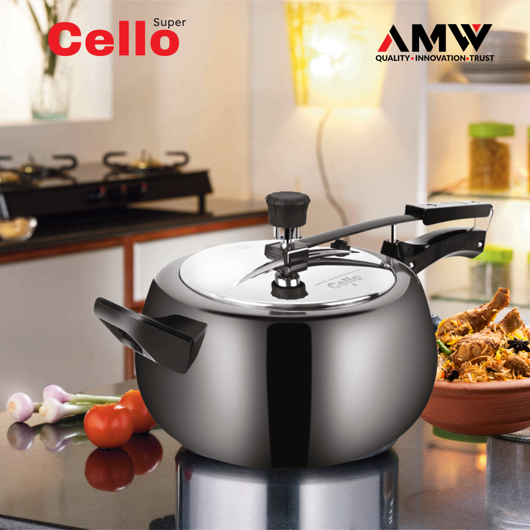 AMW Cello Super Graphite 5 Litre Hard Anodized Aluminum Pressure Cooker | Inner Lid | Contura Design | Gas Stove Compatible | Durable & Scratch-Resistant