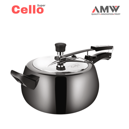 AMW Cello Super Graphite 5 Litre Hard Anodized Aluminum Pressure Cooker | Inner Lid | Contura Design | Gas Stove Compatible | Durable & Scratch-Resistant