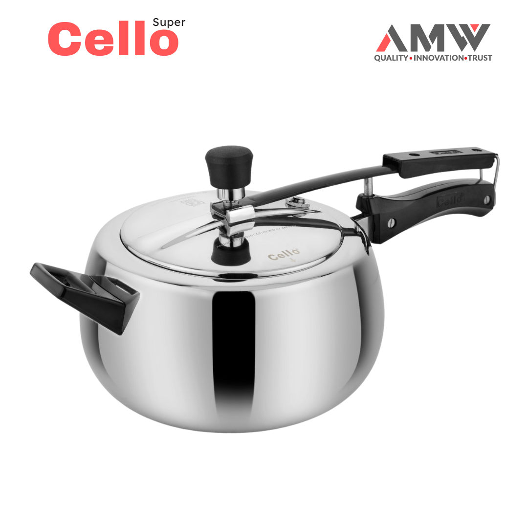 AMW Cello Super Contura 5 Litre Aluminum Inner Lid Pressure Cooker | Non-Induction Base | Gas Stove Compatible | ISI Certified