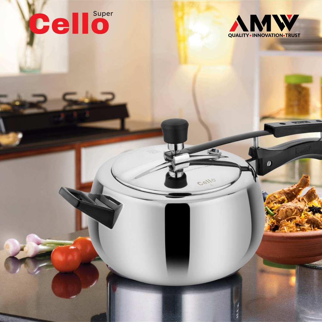 AMW Cello Super Contura 5 Litre Aluminum Inner Lid Pressure Cooker | Non-Induction Base | Gas Stove Compatible | ISI Certified