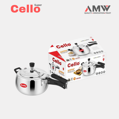 AMW Cello Super Contura 5 Litre Aluminum Inner Lid Pressure Cooker | Non-Induction Base | Gas Stove Compatible | ISI Certified